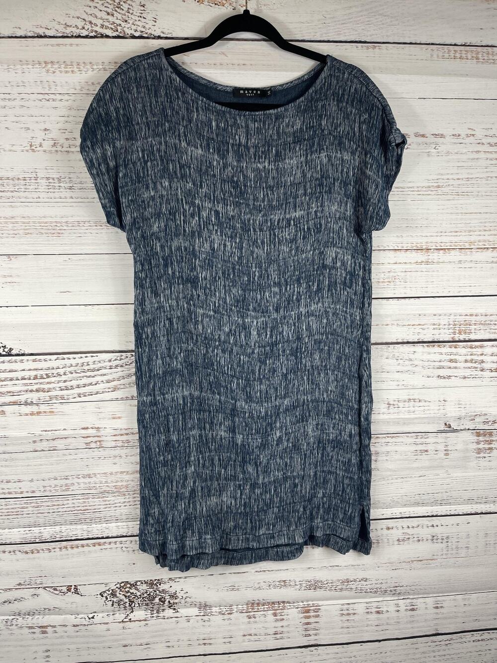 Maven West Dress Women's Medium Blue Jersey T Shirt Shift Short Sleeve Casual